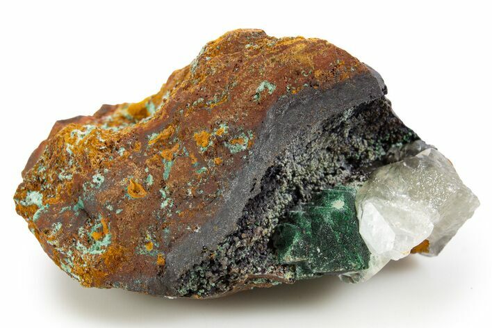 Fibrous Malachite and Calcite on Limonite Matrix - Mexico #330584